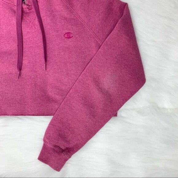 Champion Reverse Weave Sweatshirt Cropped Hoodie Sweater Raw Hem Purple Large - Picture 8 of 12